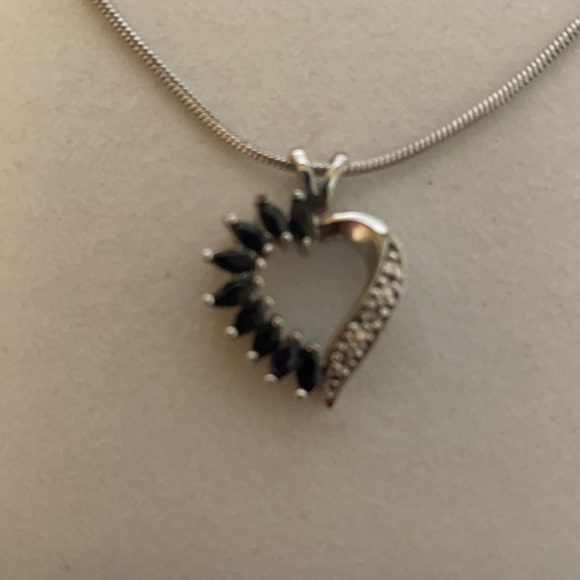 Sterling Silver with blue sapphire heart pendant. - Picture 2 of 6